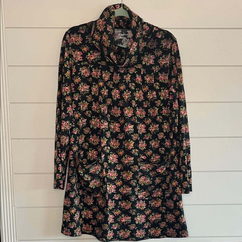 April Cornell Dark Green Floral Long Sleeve Dress Size Large